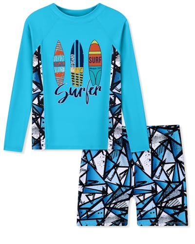 Ghteas Boys 2 Pieces Rash Guard Sun Protection Long Sleeve Kid Swimsuits Quick Dry Swim Shirt Trunks for Boys...