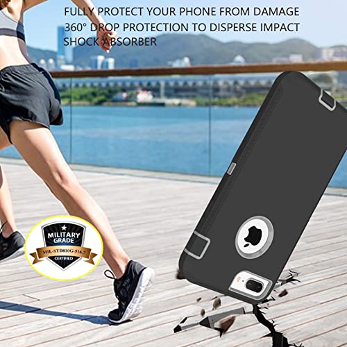 Onola Compitable With Iphone 8 Plus Case,Iphone 7 Plus Case + Tempered Glass Screen Protector Heavy Duty Protection Phone Case For Iphone 8 Plus & 7 Plus (Black Grey, Iphone 8/7 Plus) #TOP2