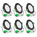 ALUSSO LED Einbaustrahler 230V Schwarz Ultra Flach LED Spots Dimmbar 10W IP44 Bad Einbauleuchten Deckenspots, Warmweiß Neutralweiß Kaltweiß Einbauspots für Badezimmer Küche Wohnzimmer, 6er Set