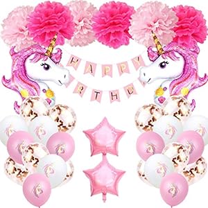 Einhorn Geburtstagsdeko Mädchen 1 Jahr, Aivatoba Happy Birthday Girlande Ballons Geburtstag Dekoration Set mit Einhorn…
