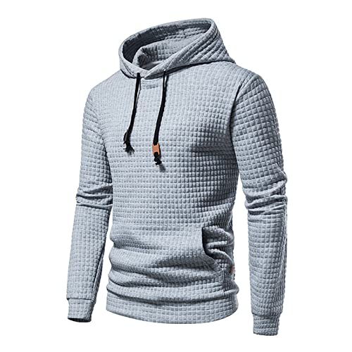 Mens Fashion Casual Hoodies Sweatshirt - Long Sleeve Hooded Sweaters Pullover Winter Clothes For Men Grey #TOP4