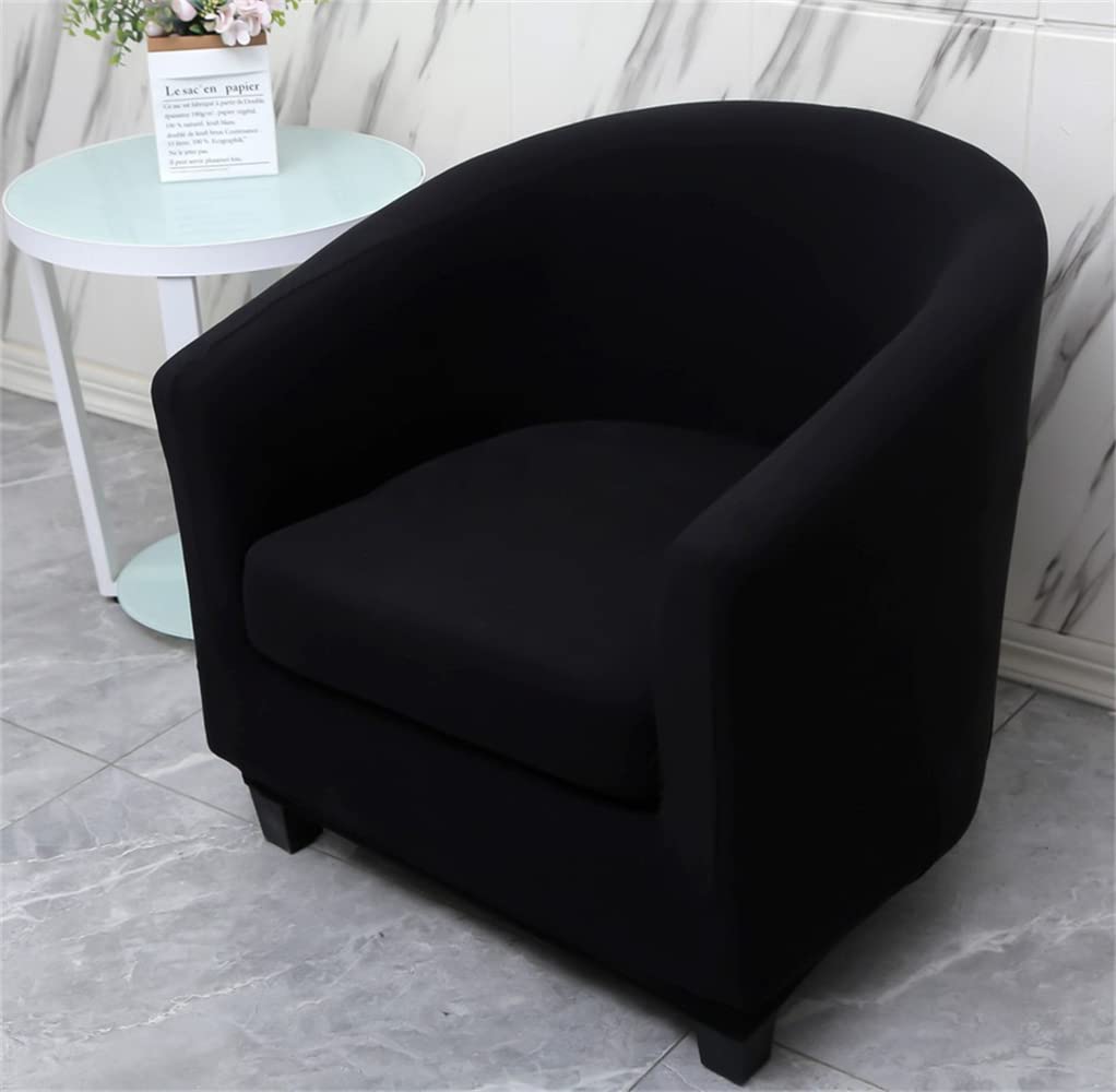 Highdi Plain Tub Chair Cover 2- piece with Separate Cushion Cover, Soft Fabric Stretch Armchair Slipcovers Removable Washable Furniture Protector Covers for Club Counter (Black)