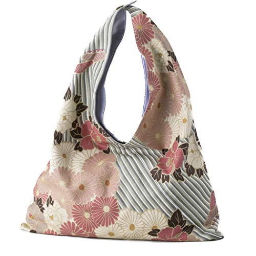 NOREN Bolsa de mano japonesa Furoshiki (flor retro), bolsa tipo kimono, fabricada en Japón, 100% tela de algodón, reutilizable, plegable, rosado, beige, (pinkbeige), Talla única