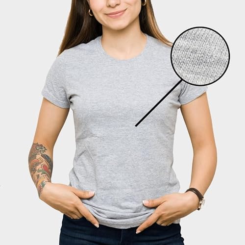 Pack de 2 camisetas para mujer, monocolor, ajustadas, cuello redondo, realzan la figura, extrasuaves, 100% algodón, azul claro, S