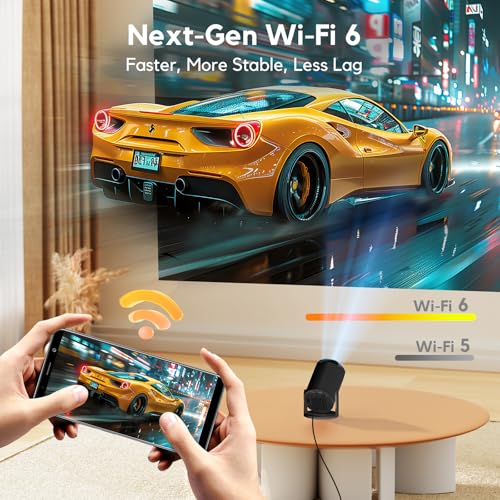 [Apps integrate] Proiettore Portatile, AKIYO 2025 Upgraded O2 Proiettore Supporta 4K 1080P Auto Keystone WiFi 6 BT5.4, Rotabile 180°, Dual Control Compatibile con HDMI/USB/Phone/Laptop/PS5, Nero