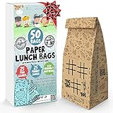 NIL-Tech: Paper Lunch Bags 50 Pcs - Gift Your Kids a Smile, Printed Fun Games and Jokes on Each Brown Sandwich Bags. Eco Friendly For Lunch and Snack.