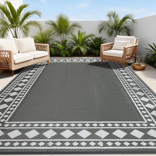 Homcomodar Alfombra de exterior resistente a la intemperie, 120 x 180 cm, reversible, permeable al agua, alfombra de plástico para camping, terraza, jardín, tienda de campaña, pícnic, color gris