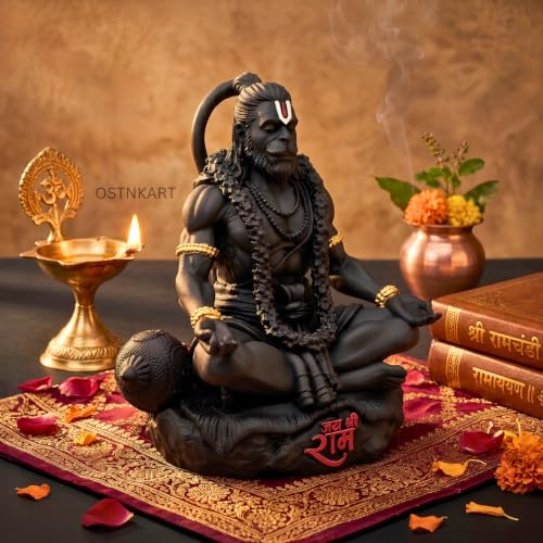 Image of Hanuman Idol for Car Dashboard, 3.25 Inch Black Polyresin Murti