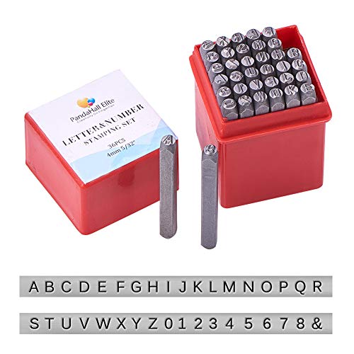 PandaHall Elite 36 Pcs Letter and Number Metal Stamp Set, 5/32 inch 4mm