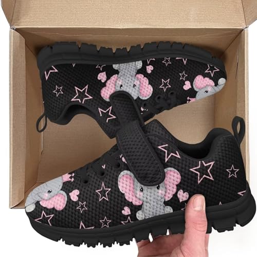Boys Girls Sneakers Kids Breathable Lightweight Strap Tennis Athletic Running Shoes Cute Elephant Pattern2