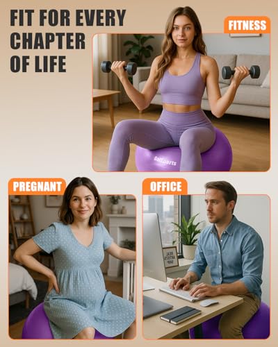 Image of GalSports Stability Ball for Core Training & Physical Therapy - Anti-Burst, Slip-Resistant Yoga Ball for Home Gym, Pilates, Balance & Posture Improvemen