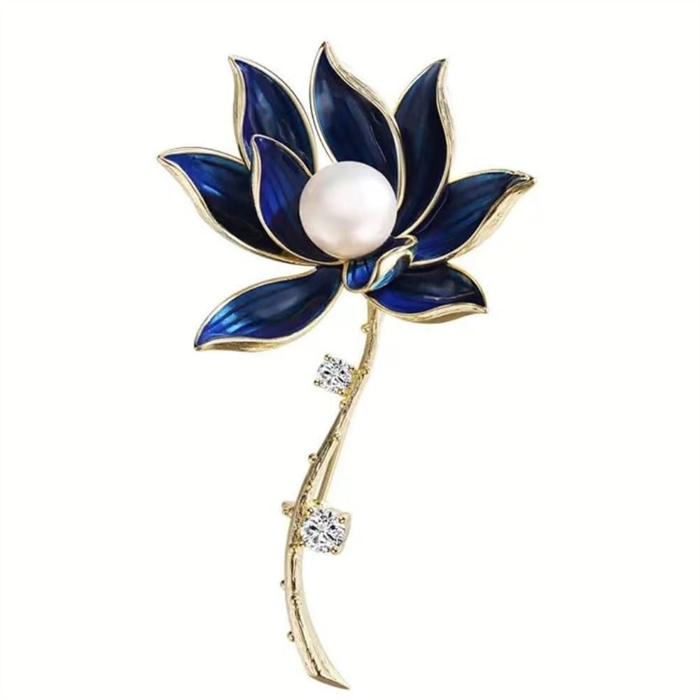 Broche De Loto Azul Perla Broche De Flor De Lujo Broches Y Alfileres Elegantes, Joyería De Ropa For Mujeres Damas,Azul