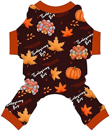Yikeyo Dog Thanksgiving Pajamas, Turkey Pumpkin Dog Pjs Onesie Pet Dog Thanksgiving Outfit Clothes Costume, Fall Winter Dog Clothes for Small Medium Dogs Boy Girl, Cat Apparel, Orange, Medium