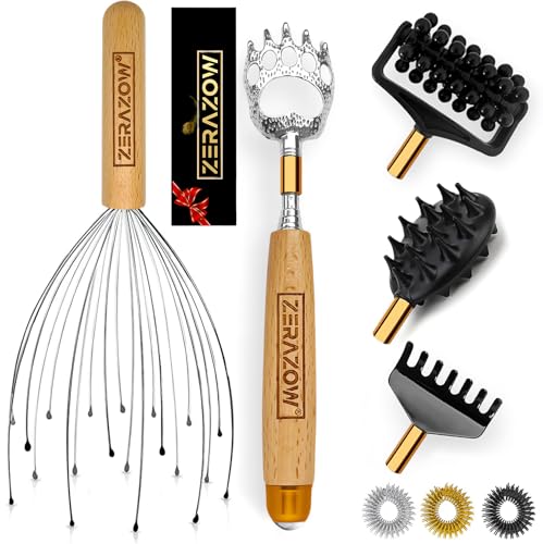 ZERAZOW Telescoping Back Scratcher Set with Detachable Heads