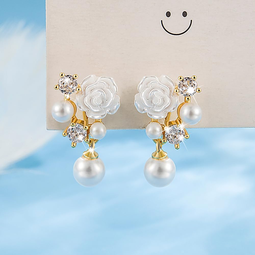Pearl Dangle Earrings for Woman Sparkly Crystal Pearl Drop Wedding Earrings Dainty Pearls Statement Earring Party Charm Jewelry Gifts - Image 6