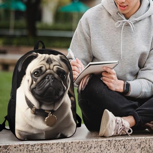 Cool Pug Dog Backpack - Durable 600D Polyester, 17 Inch Backpack with Ergonomic Adjustable Straps, Lightweight Travel Bag for Men & Women 6