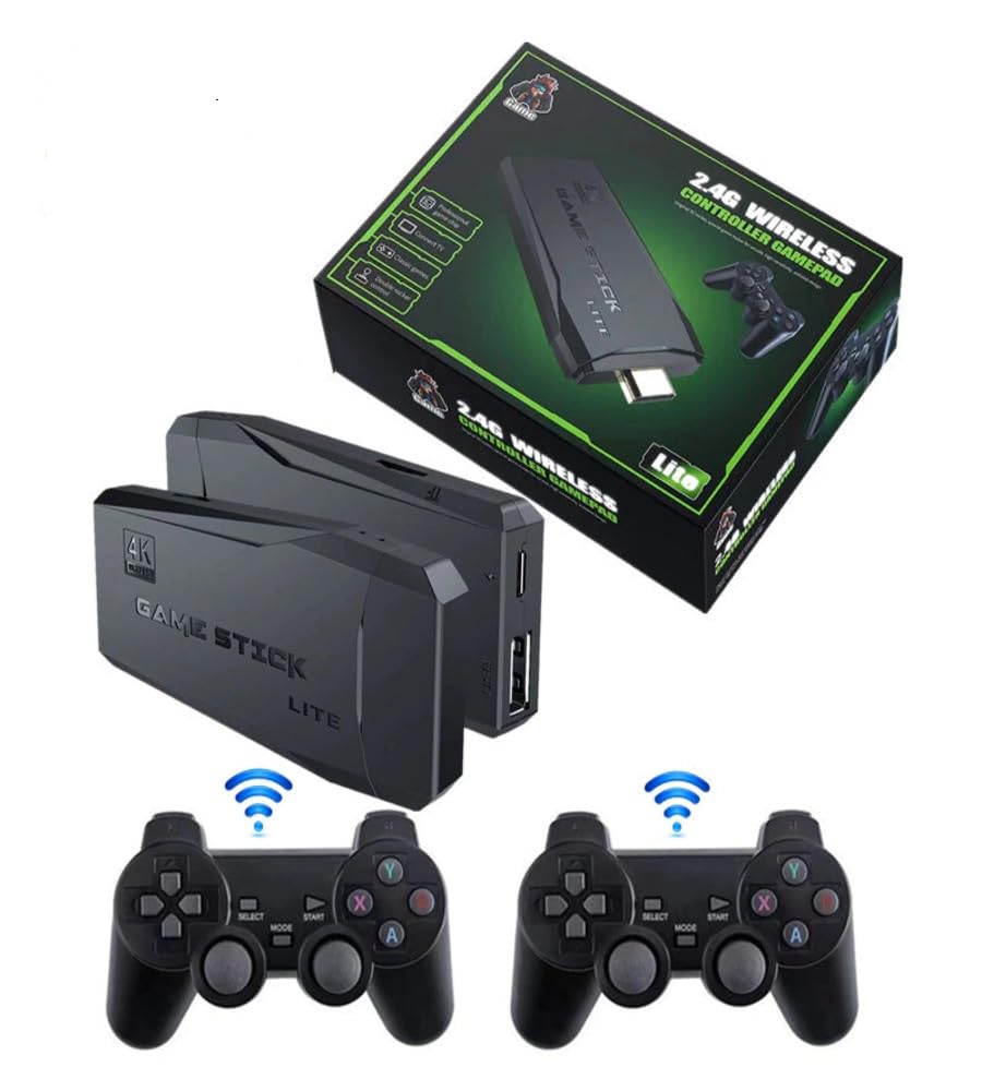 showkah® Retro 4K HD TV Game Console Dual Wireless Controllers Plug & Play Video Game Stick Built-in 10000+ Games, Support 40 Simulators & HDM Connection TV HD Output, for Adults and Kids Game Box