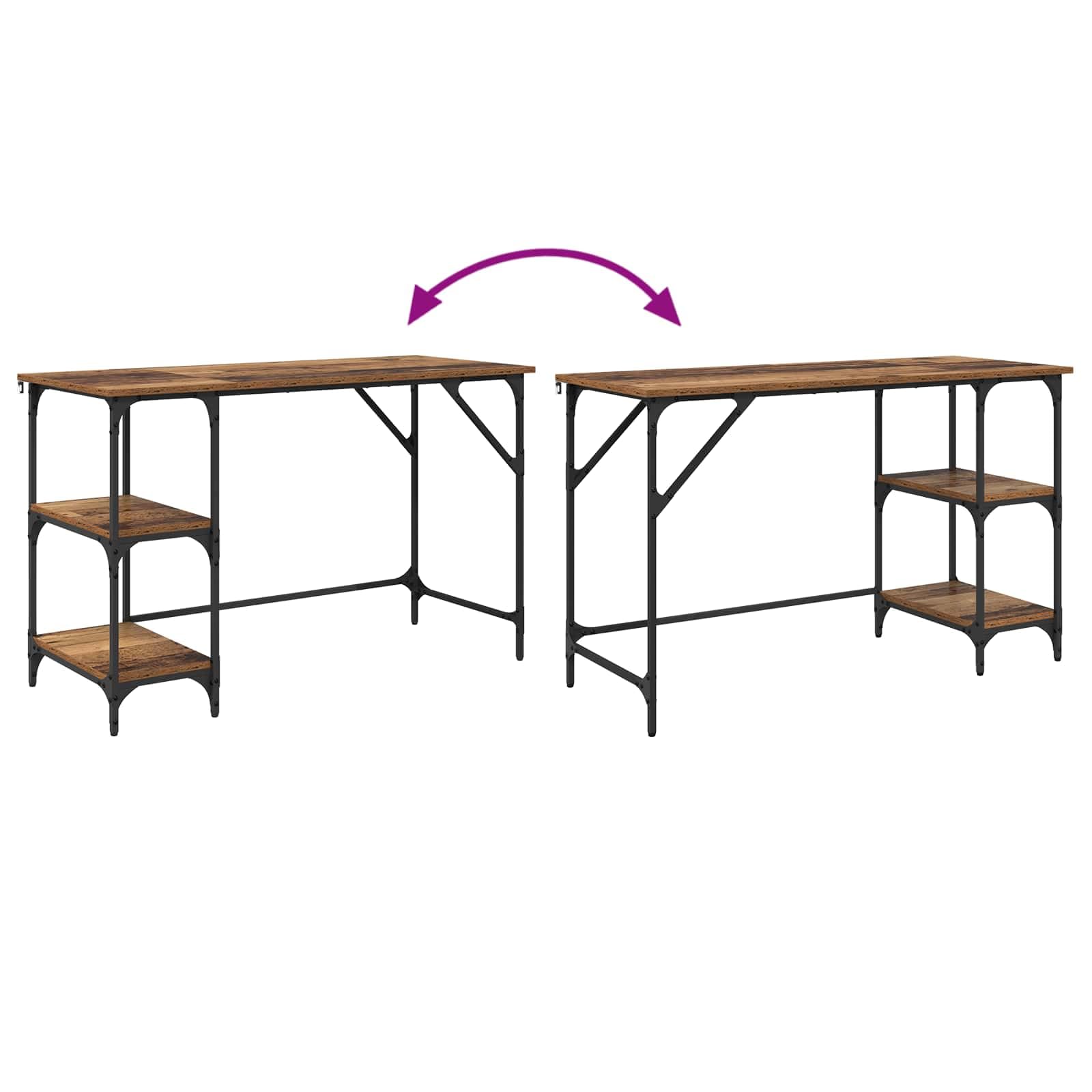 Scrivania Industriale con 3 Ripiani 120x50x75 cm Legno Vecchio | Tavolo da lavoro compatto per studio e casa con robusto telaio metallico e piedini regolabili per la massima stabilità.