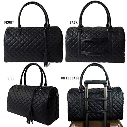 Womens Quilted Weekender Duffle Carry Bags Overnight Travel Handbag Shoulder Tote Trolley Handle Luggage TSA Approved Bag Quad Duffle 43 (Black-03)