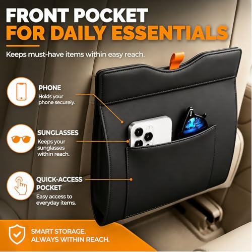 Image of COZILO Leather Car Trash Can, Leak-Proof Odor-Lock Car Garbage Can with 60 Liners, Magnetic Closure, Liner-Hold Design, Storage Pocket & Metal Hooks, Hanging Car Trash Bin for SUV Sedan Truck