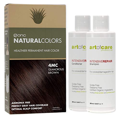 Onc Naturalcolors Heat Achealthier Permanent Hair Dye (4Mc Glamorous Brown) 4 Fl. Oz. Onc Artofcare Intensiverepair Sulfate And Paraben Free Shampoo And Conditioner For Color Treated Hair 8.45 Fl. Oz. #TOP29