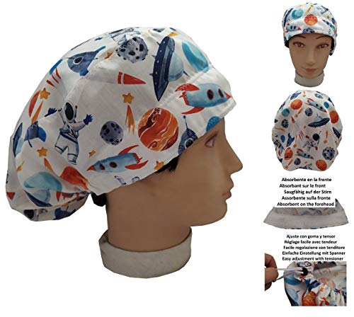 Gorro quirofano mujer ESPACIAL para Pelo Largo Tira absorbente en la frente goma con tensor ajustable fácil y cómodo