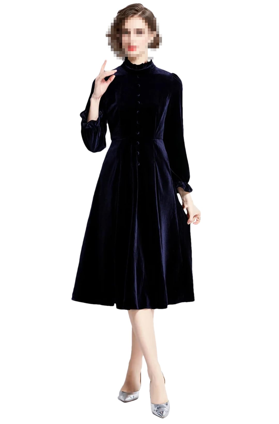 Fnfmrfmr Vestido ajustado de terciopelo de manga larga con cuello en V para mujer