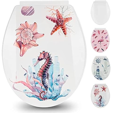 JOTOM Toilet Seat Soft Close Toilet Seats with Beautiful Patterns Easy to Mount Quick Release Premium Toilet Lid Cover Toilet Seats for Family Bathroom Hotel Decor (Marine Life) Cover