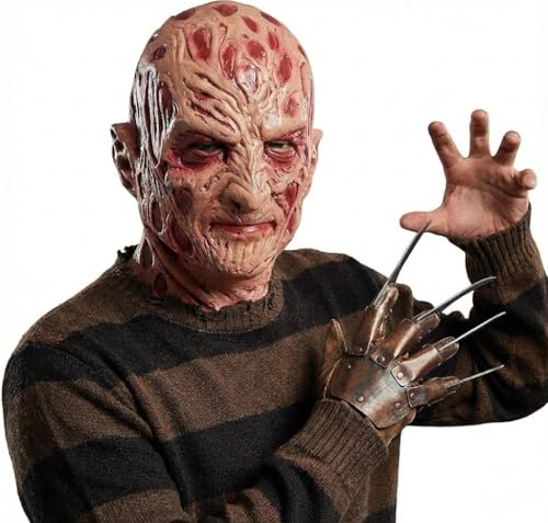 x-merry toy Halloween Horror Mask Scary Burnt Face Latex Headgear Realistic Scarred Man Costume Prop for Adult Cosplay Party