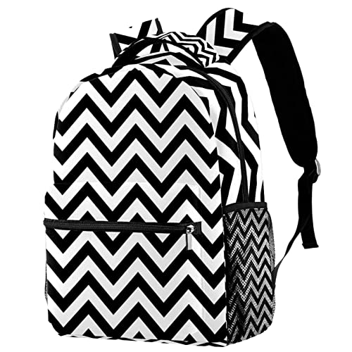 Sac à dos de voyage à rayures noires et blanches avec porte-bouteille pour campus