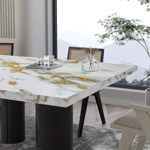 Image of VOLITO Self Adhesive Marble Wallpaper Kitchen Wallpaper Oil Proof & Waterproof Wallpaper for Cabinet Makeover, Almirah, Plastic & Tabletop, Wardrobe (60x200cm) (V-New Gold White)