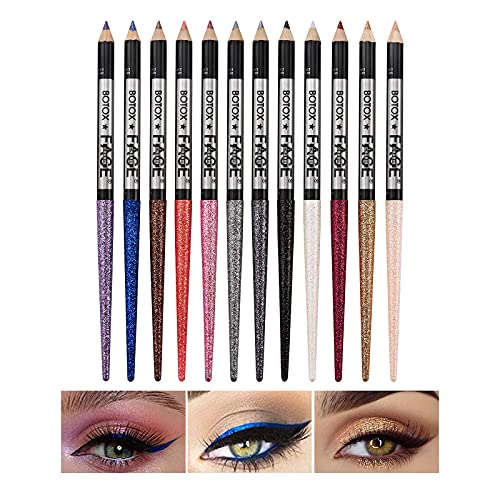 OKENTEN 12 Colors Eyeliner Pen Set, Eyeshadow Pencil Eye Shadow Highlight Pen, Metallic Eyeliner Pencil Glitter Eyeliner, Colorful Eyeliner Eye Color Makeup Set