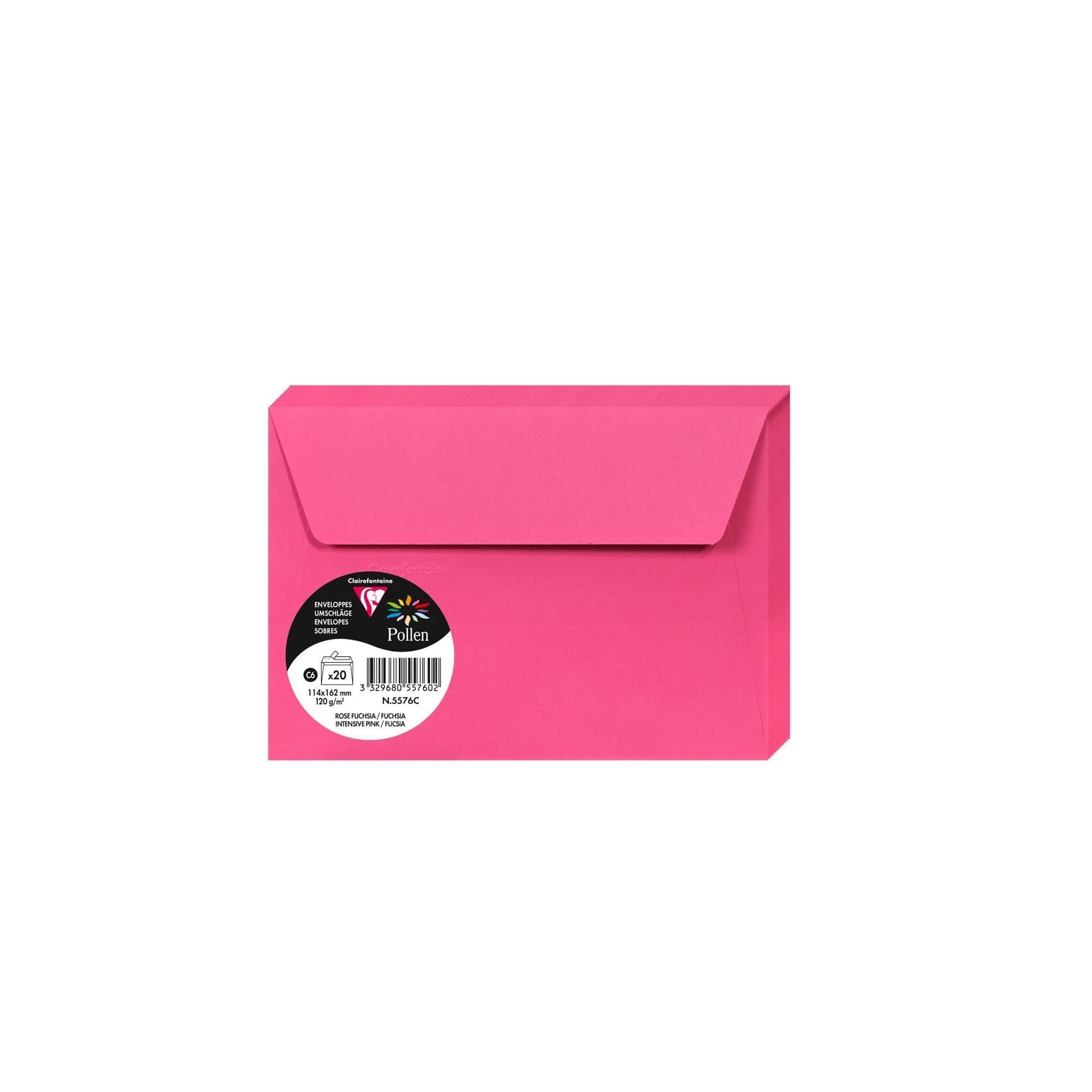 Clairefontaine Enveloppes C6 Rose Fuchsia 120g Auto-Adhésives Lot 20 – Format 11,4 x 16,2 cm Papier Lisse