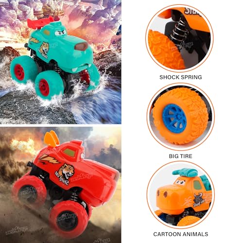 Image of Zest 4 Toyz Monster Truck 4WD Friction Powered Toy | 360 Stunt Car | Pullback Action Durable High-Density Alloy Plastic | Educational Gift Toys for Boys Girls 3-7 Years - Assorted (Pack of 3)