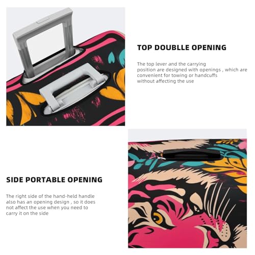 Pink Tiger With Flowers Elastic Travel Luggage Covers Dustproof Scratch-Resistant Suitcase Protector Fit 22-24 Inch3