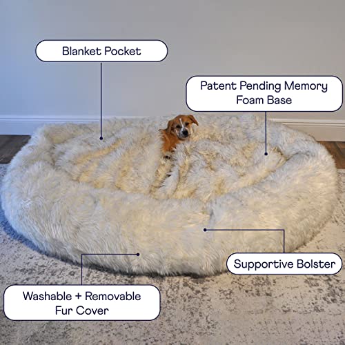 Paw Brands Pupcloud Human-Size Faux Fur Memory Foam Dog Bed - White With Brown Accents #TOP3