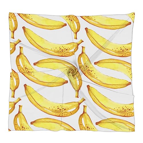 QsirBC Banana Square Silk Scarf, Summer Head Scarf, Hair Scarf for Women Soft Smoothness for Travel Yoga Handkerchief Shawl Sunscreen Gift 23.6× 23.6 Inches