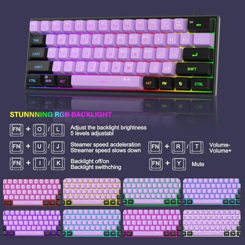 Image of MageGee TS91 Mini 60% Gaming Keyboard, RGB Backlit 61 Key Keyboard, Ergonomic Waterproof Mechanical Feeling Office Computer Keyboard for PC, MAC, PS4, Gamer(Violet)