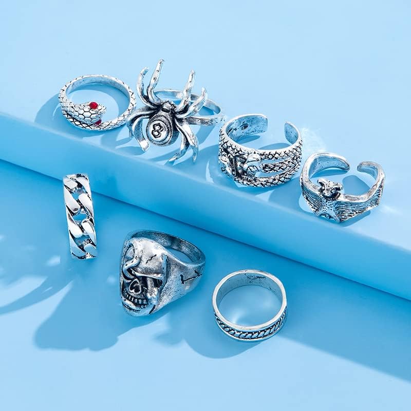 Miniatura 5 de Anillos punk góticos para hombre, anillo abierto de plata vintage, anillos hippie, anillo gótico genial, anillo apilable para hombres