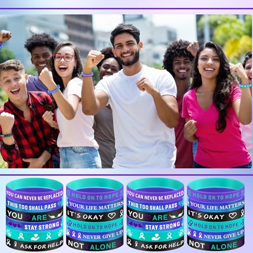 Image of Landical 500 Pcs Suicide Prevention Awareness Silicone Bracelets Purple Teal Ribbon Inspirational Rubber Wristbands Colored Silicone Bracelets Suicide Prevention Awareness Party Favor