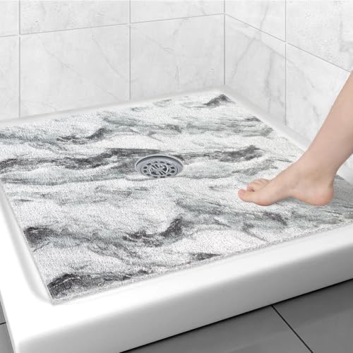 Image of Square Shower Mat Non Slip: 36x36 Inch Large Shower mats for Inside Shower with Drain Hole in Middle, Super Soft PVC Loofah Massage Shower Floor Mat, Anti Slip Shower Stall Mat, Quick Drying