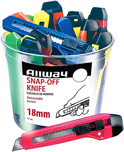 Image of ALLWAY K7-25 Retractable 18mm Snap-Off Knife, Neon, 25 Pack