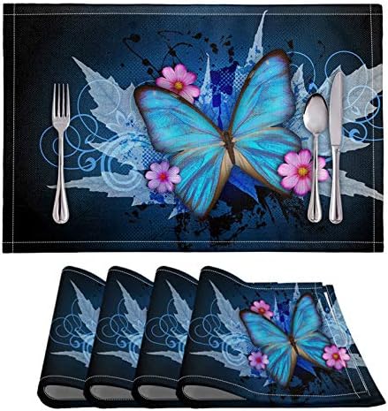 Pizding Tropical Palm Leaf Print Placemats, Stain Resistant Anti-Skid Washable PVC Table Mats Kitchen Place Mats, Set of 4 for Dinner Weddings Brunches