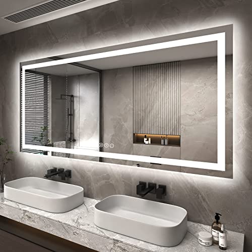 Image of Led Lighted Mirror for Bathroom Wall 72X36, Large Vanity Mirror with Lights, Dimmable, Anti-Fog, ETL Listed (Front lit and Backlit)