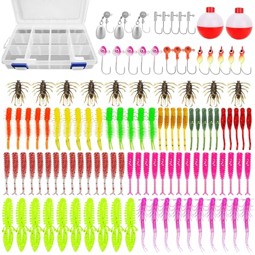 SMMYMGF Trout & Crappie Ice Fishing Gear Lures Kit, Including Jig Heads,Soft Plastic baits for Panfish,Bluegill, Bass etc Freshwater Equipment