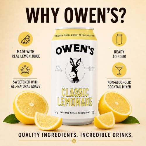 Image of Owen's Premium Non-Alcoholic Sparkling Cocktail and Mocktail Mixer, Drink Mixer for Cocktails, Mocktails, and Party Beverage, 24 Pack of 8.2 fl oz Cans (Classic Lemonade)