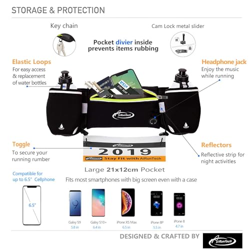 Image of AiRunTech Hydration Running Belt with Water Bottle, Running Fanny Pack for Phone and Wallet Holder, Running Bag Runners Essentials Accessories Marathon Triathlon Walking Jogging Gear Gift