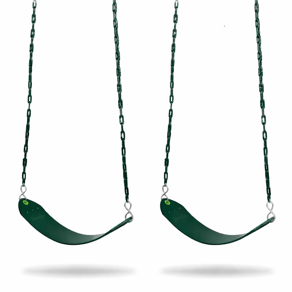 Swurfer 2 Pack Classic Playground Belt Tree Swing w/Pinch Free Rubber 66" Swing Seat Replacement, Swing Set Accessories, Easy Installation, Heavy Duty Rubber Coated Chains, Weather Resistant, Ages 4+
