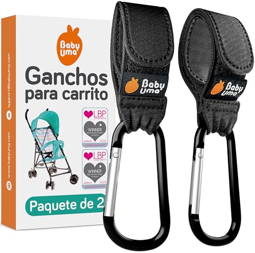 Baby Uma Ganchos Carro Bebé (Pack de 2) - Accesorios Bebé, Hasta 5 kg, Ajuste Universal, Antideslizante, Ligero y Duradero (Negro)