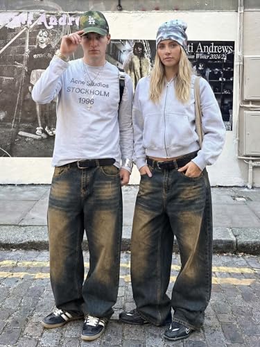 Image of JMIERR Men's Baggy Y2K Jeans Stretch Loose Fit Wide Leg Denim Pants | 5 Pockets, Oversized Casual Trousers, Vintage Relaxed wash, Breathable Cotton Blend，Hip Hop, Skater Streetwear, All-Season